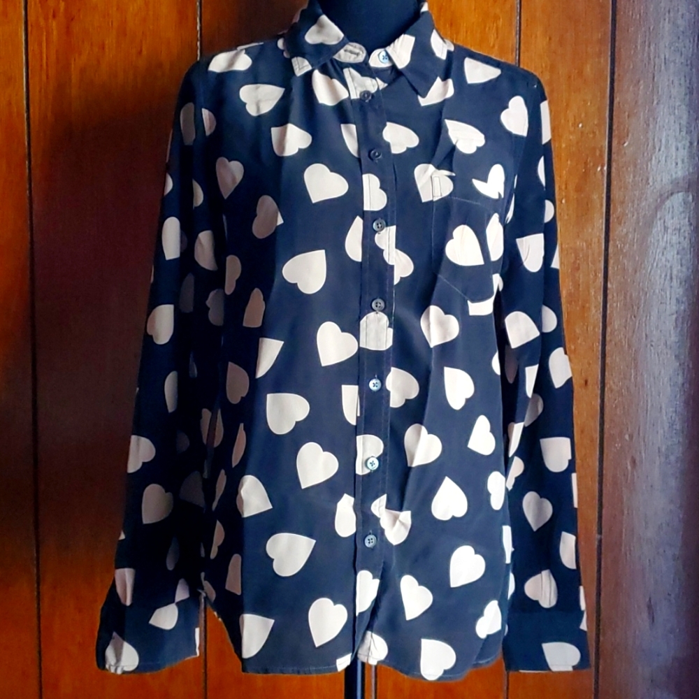 Equipment Silk top with pink hearts Woman's Size S